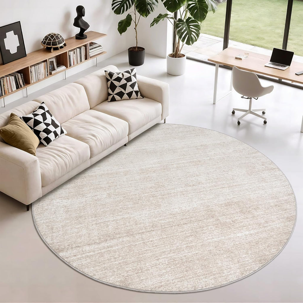 Washable Round Area Rugs 8x8 - Stain Resistant 8ft Round Rugs for Living Room, Non Slip Backing Prin