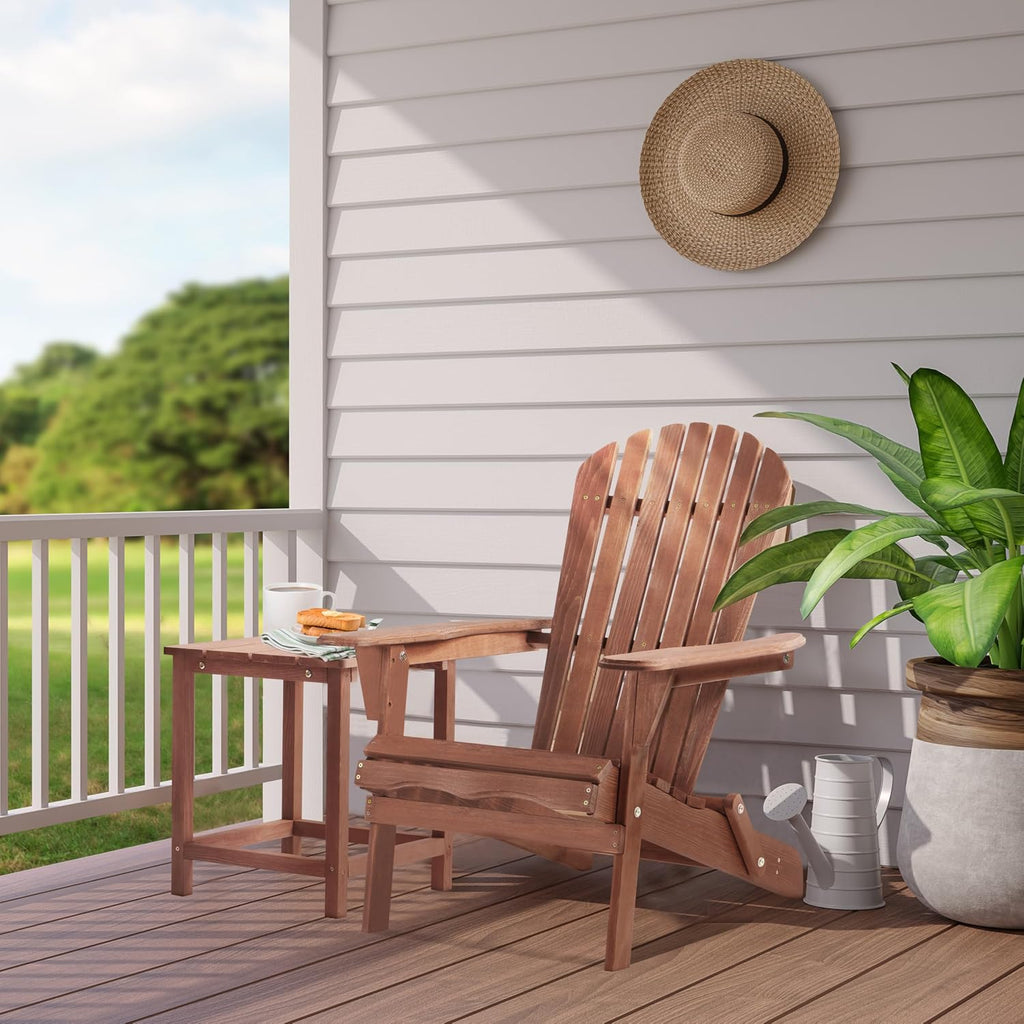 Wooden Folding Adirondack Chair Set of 2, Half Pre-Assembled Outdoor Wood Patio Lounge Chair for Lawn Backyard Deck