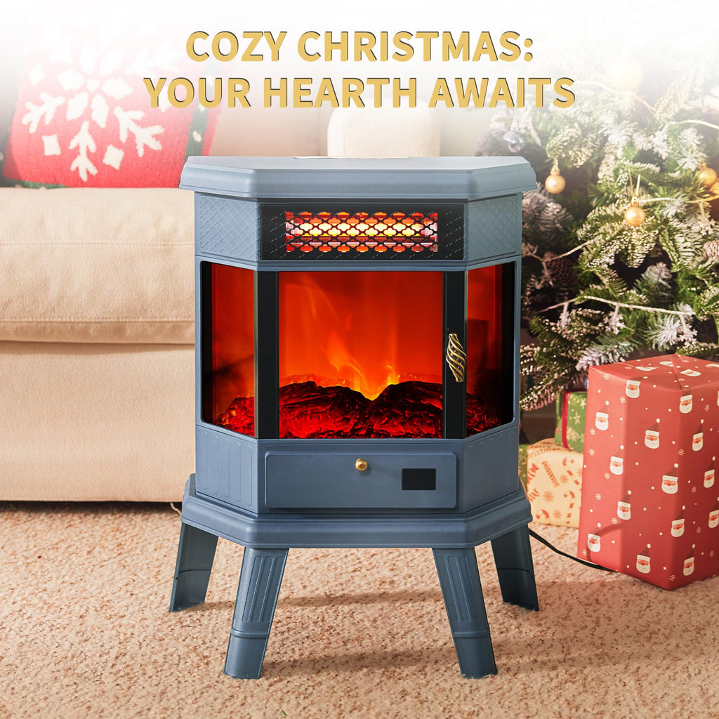 Electric Fireplace Heater 22 in Freestanding Fireplace Stove Infrared Fireplace with 3D Flame Effect Remoted Control