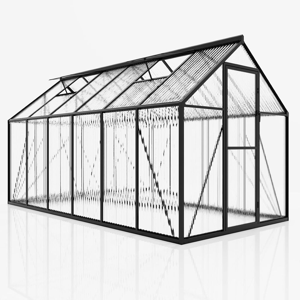 6x12 Ft Polycarbonate Greenhouse for Outdoors, Walk-in Design with Aluminum Frame, 2 Windows and Swing Door
