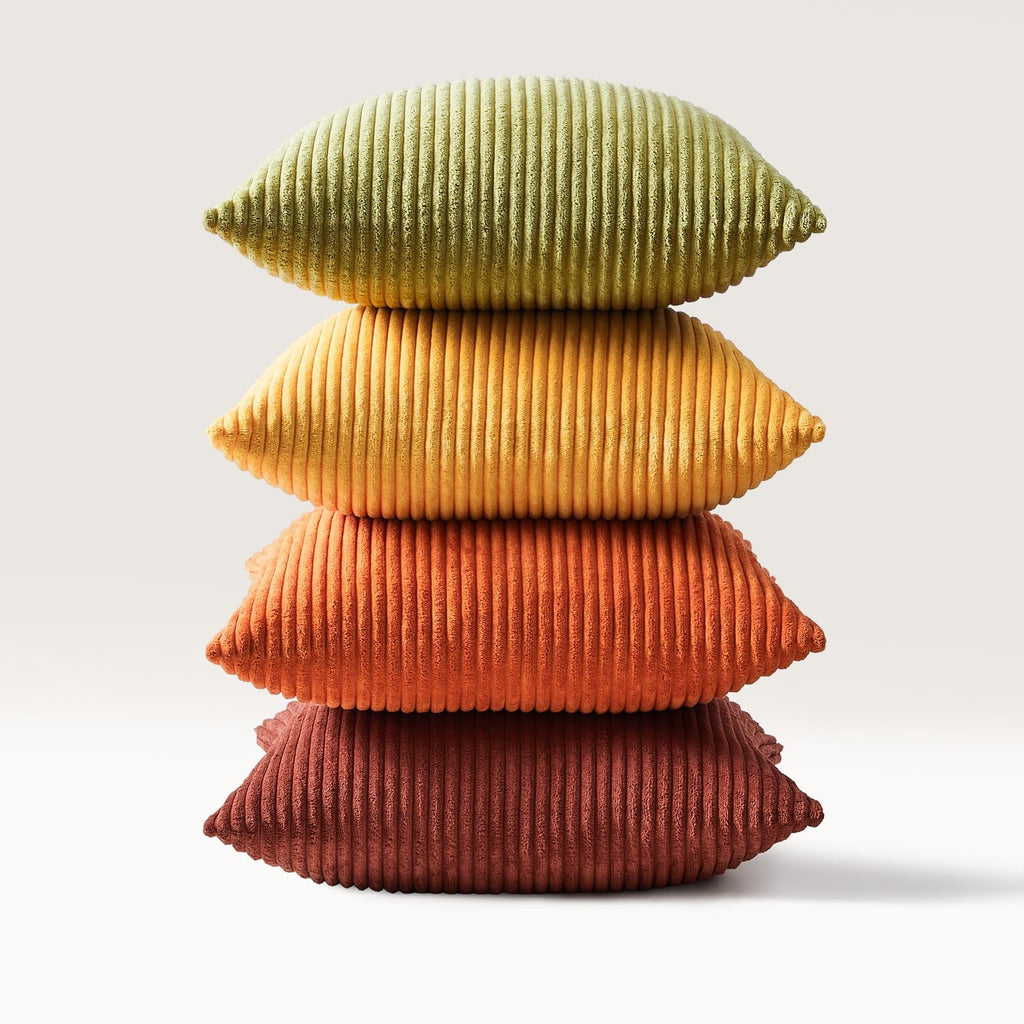 Fall Burnt Orange Decorative Throw Pillows Covers 24x24 Inch Set of 4, Yellow Green Gradient Series Corduroy Striped