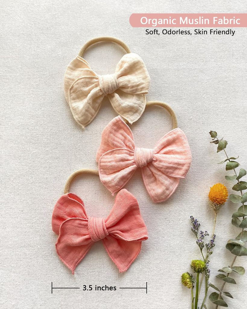 Baby Girl Muslin Headbands, 6pcs Cotton Baby Bows for Newborns