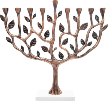 Large Copper Hanukkah Tree of Life with Stone Base 11 Inches Long