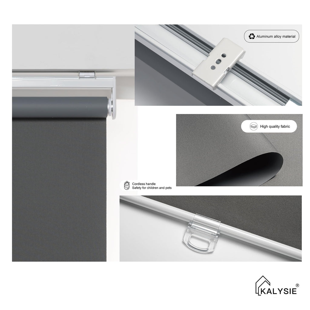 Cordless Roller Shades 100% Blackout Blinds for Windows and Doors, Pull Down Room Darkening Window Shades, Easy to