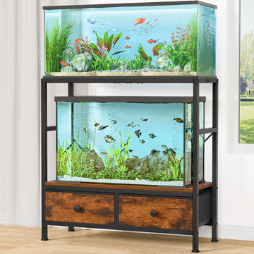 29 Gallon Fish Tank Stand, Heavy Duty Aquarium Stand with Storage Drawers, 3-Tier Metal Frame Fish Tank Rack for 29