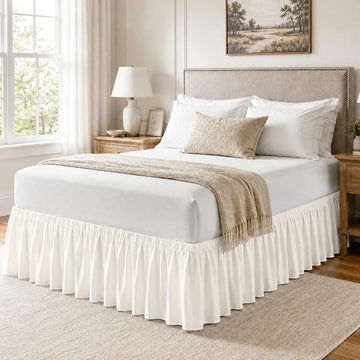 Beige King Wrap Around Bed Skirt, 18" Drop, Easy Fit | Easy Fit Design, Soft Microfiber, No-Lift Setup, Hide Bed