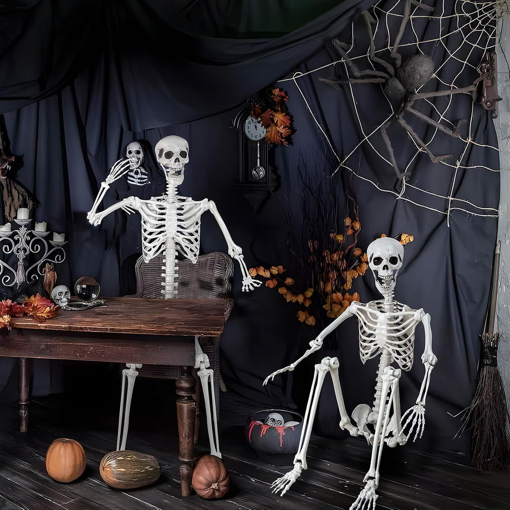 5.9ft/180cm Posable Halloween Skeleton, Life Size Skeleton Bones with Movable Joints for Halloween Graveyard Haunted
