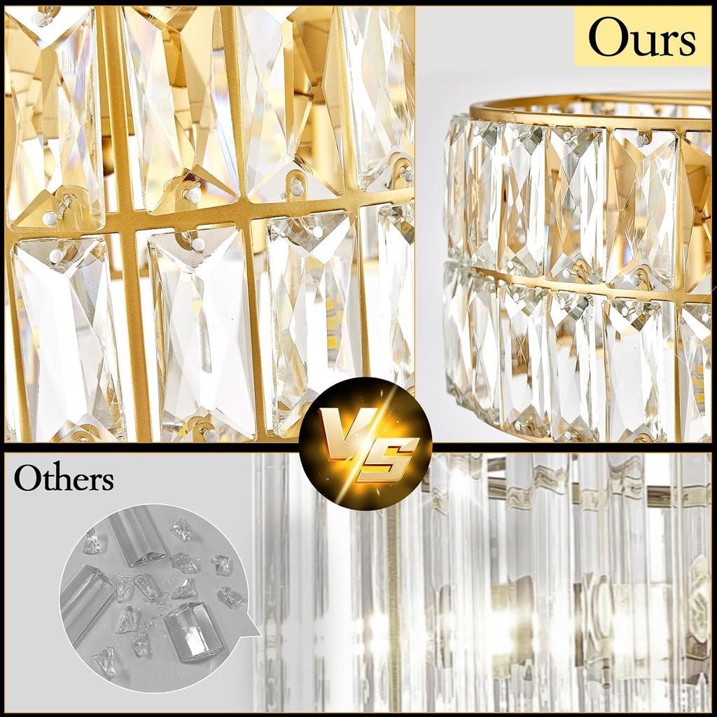 24'' Modern Crystal Chandelier 8-Lights Luxury Gold Semi Flush Mount Ceiling Light Fixtures Round Crystal Pendant