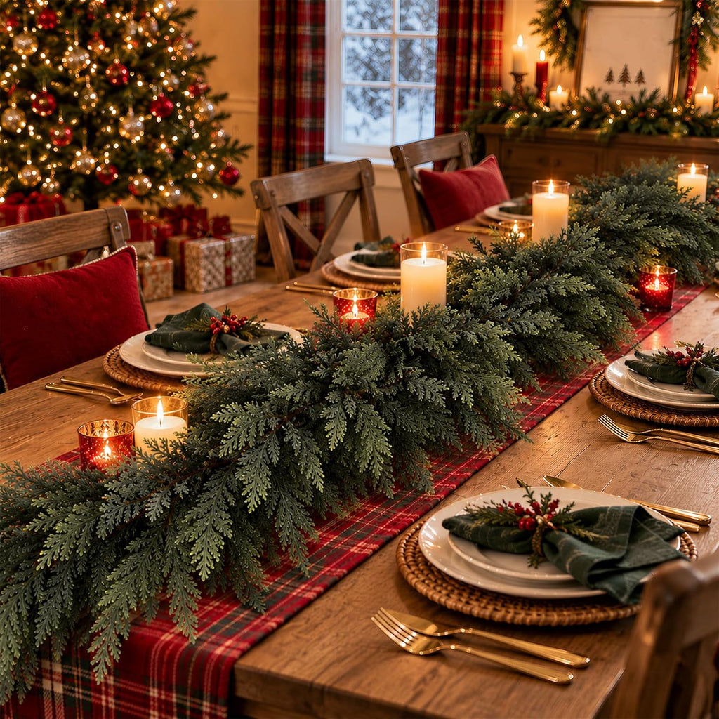 9 Ft Christmas Cedar Garland, Real Touch Faux Pine for Mantle & Fireplace
