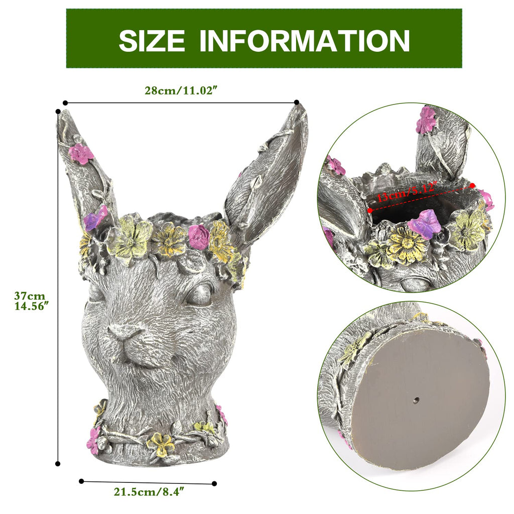 Bobby Rabbit Head Planter - Resin & 14.6 Inches Tall Garden Pot