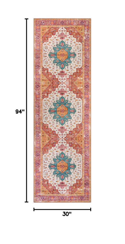 Ultra-Thin Washable Runner Rug - Pink Runners s, Boho Non-Slip Bedroom Rug Runner, Vintage Oriental Medallion