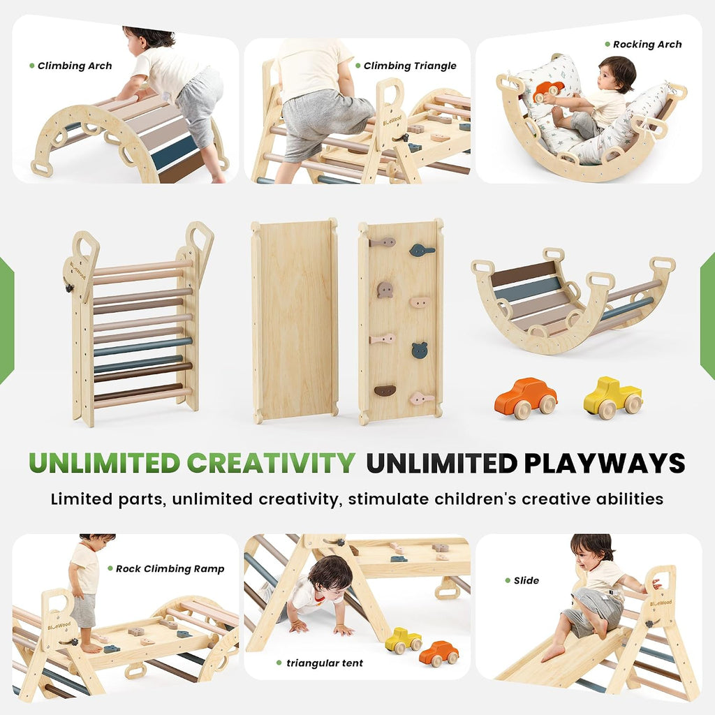 Triangle Set with Cushion, Wooden Climbing Toys for Toddler
