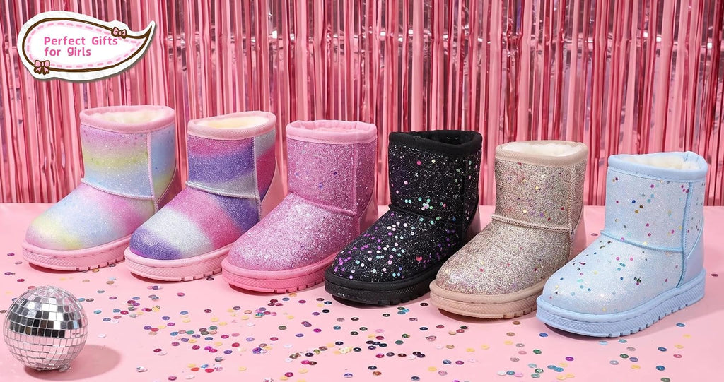 Girls Glitter Sequin Princess Snow Boots for Toddler Little/Big Kid