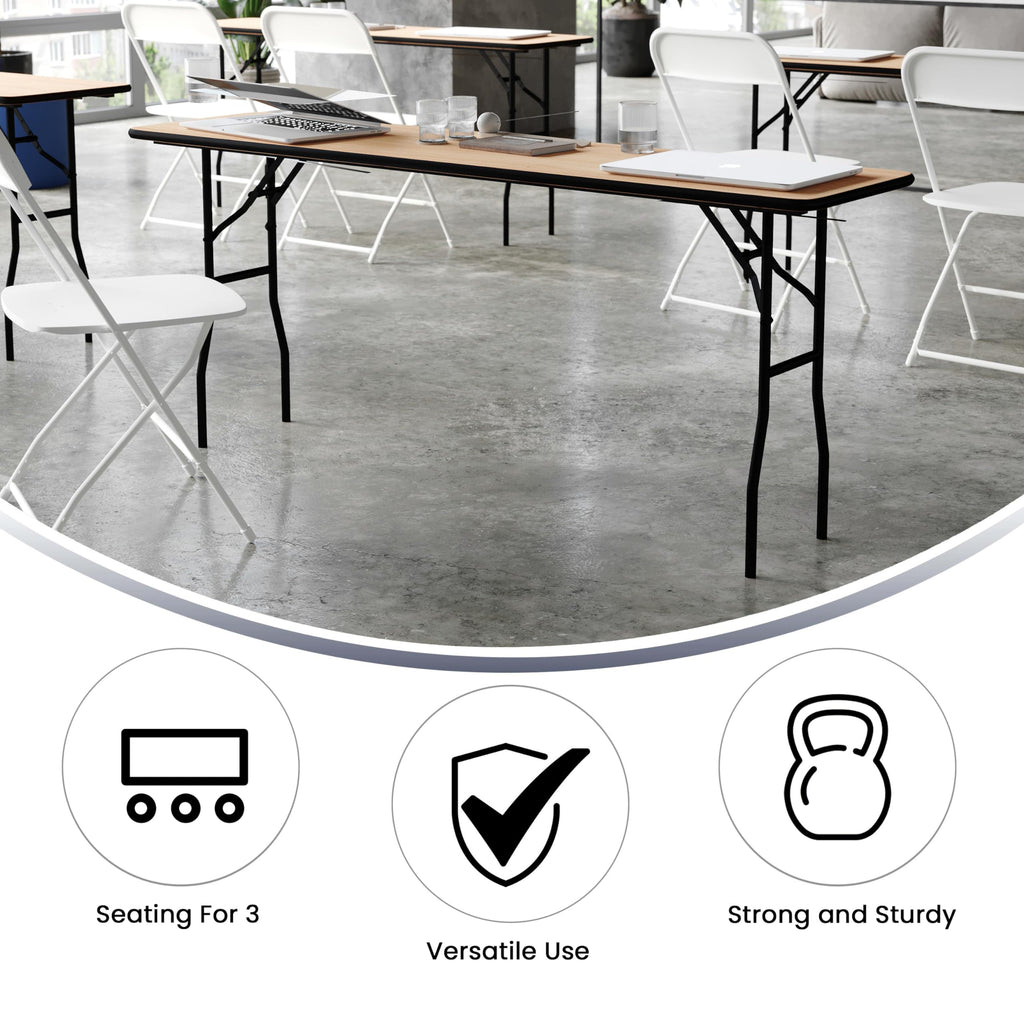 6 ft Wood Folding Banquet Table, 72" x 30", Clear Coat Finish
