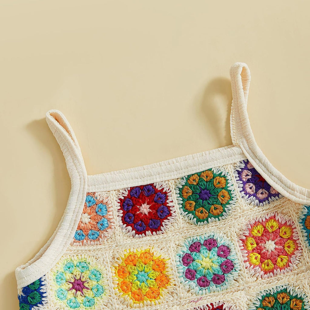 Toddler Baby Girl Summer Outfits Crochet Camisole Top and Linen Pants 2PC Kids Bohemian Beach Clothes for Girls