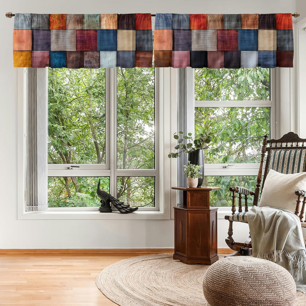 Patchwork Boho Valance Curtain for Windows 2 Pack Patchwork Colorful Vintage Bohemian Rod Pocket Decorative Window