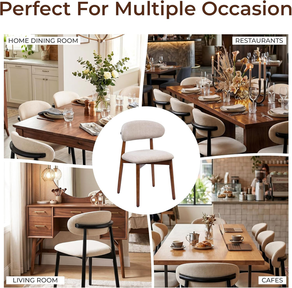 Wooden Dining Chairs Set of 6, Farmhouse Upholstered Fabric Kitchen Chairs, Mid-Century Modern Dining Room Chairs