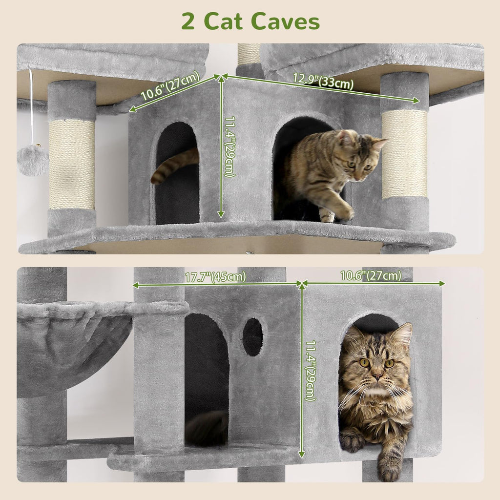 Cat Tree Tower for Multiple Adult Cats, 82in, Light Grey