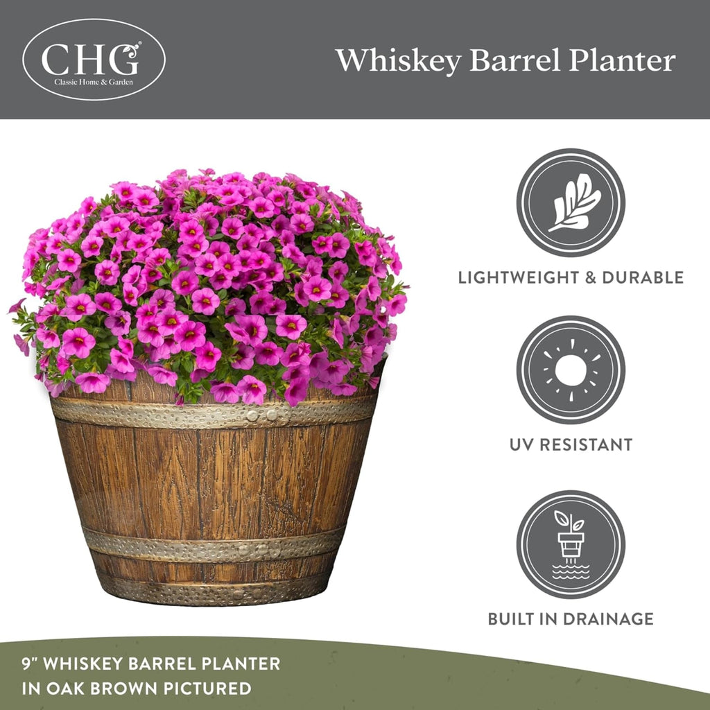 Whiskey Barrel Planter 5 Pack, 9", Distressed Oak