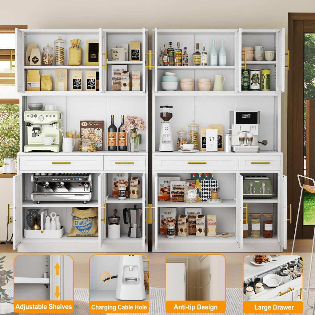 71" Metal Kitchen Pantry Cabinet, Buffet Sideboard with Drawers