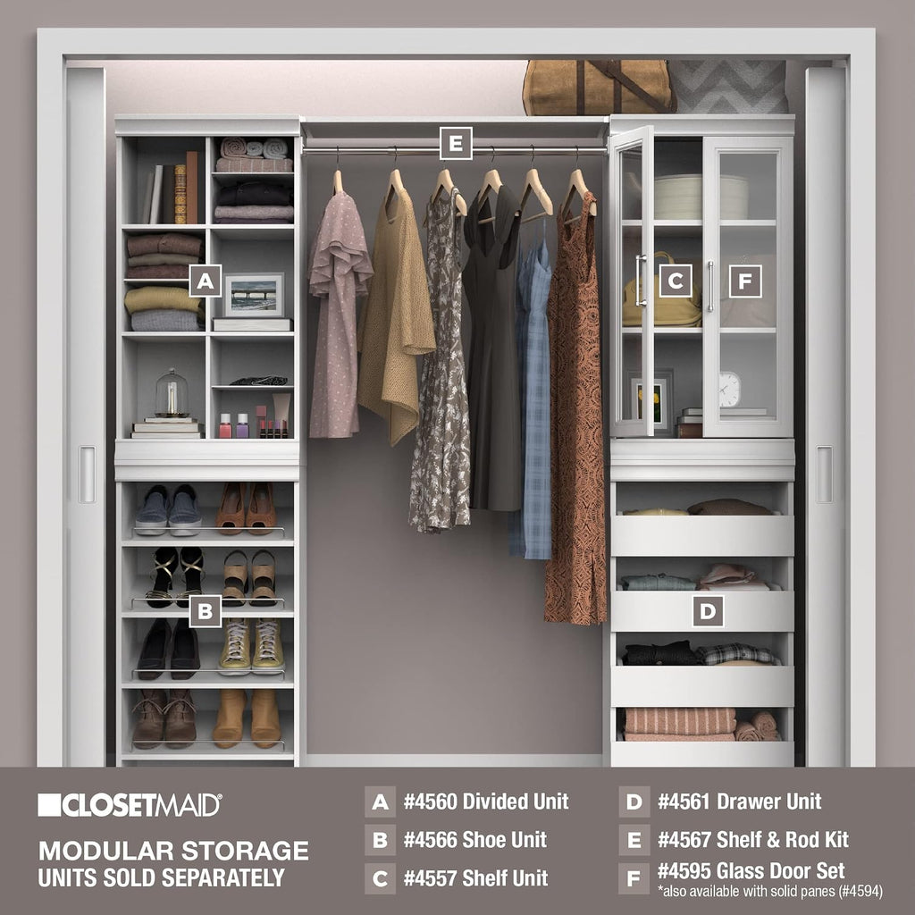 Modular Storage Unit with 4 Drawers, Wood Closet Organizer, Stacking, Full Backer, Storage, Decorative Trim, White