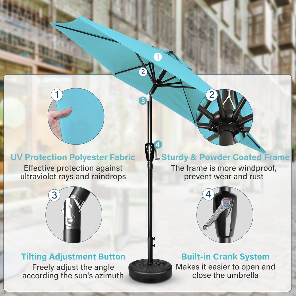9' Patio Umbrella Outdoor Table Market Yard Umbrella with Push Button Tilt/Crank, 8 Sturdy Ribs for Garden, Deck