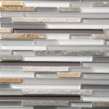 Linear Mosaic Stone Tile Gray & Black 11.8x11.8 Polished 4.83 sq ft 5-Pack | Mesh-backed natural marble. Kitchen
