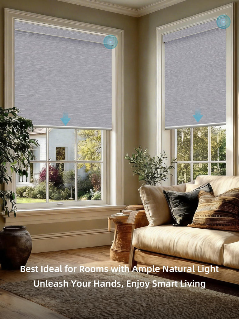 Motorized Smart Roller Shades, 100% Blackout Essential Grey