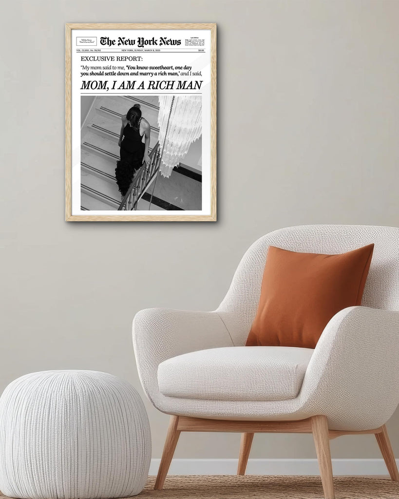16x20 in Mom I Am a Rich Man Newspaper Framed Wall Art