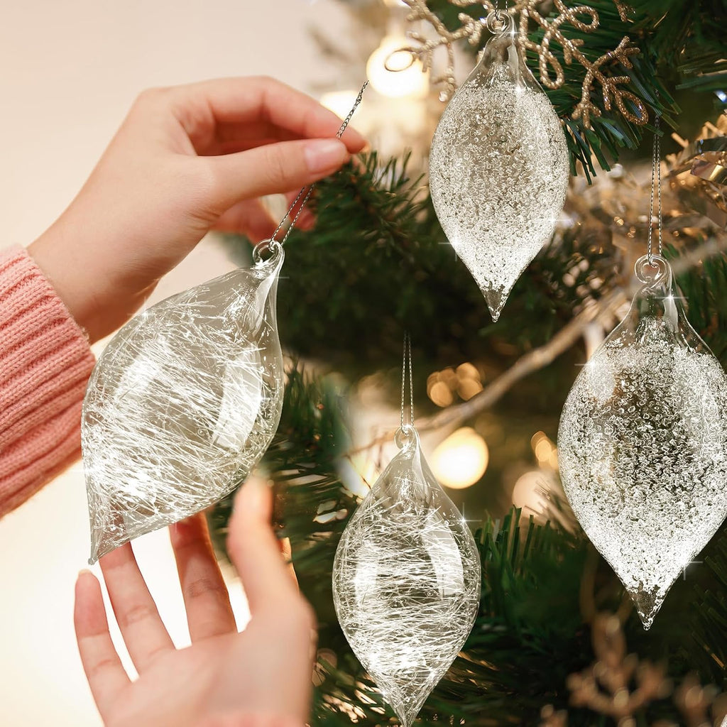 12 Pcs Clear Glass Christmas Ornaments for Xmas Tree, Bulb Ball
