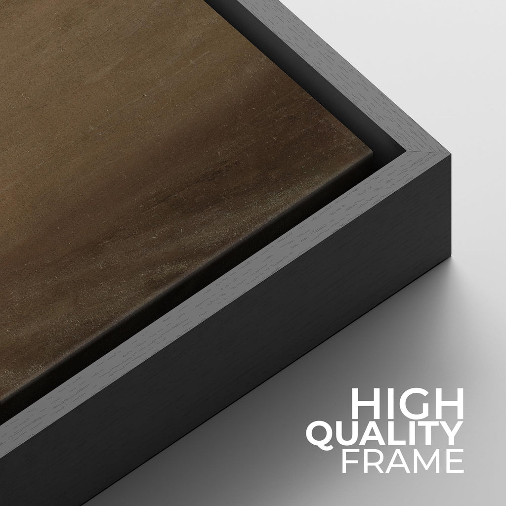 Framed Canvas Print Wall Art Misty Desert Horizon Earth Tone Landscape Illustrations Rustic Zen - 16"x16" Black