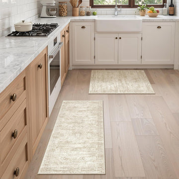 Kitchen Rugs Sets of 2, 2x3 2x4 Rug Runner,Beige | 2 Piece Washable Rug ,Thin,Soft Runner Rug,Stain Resistant Indoor
