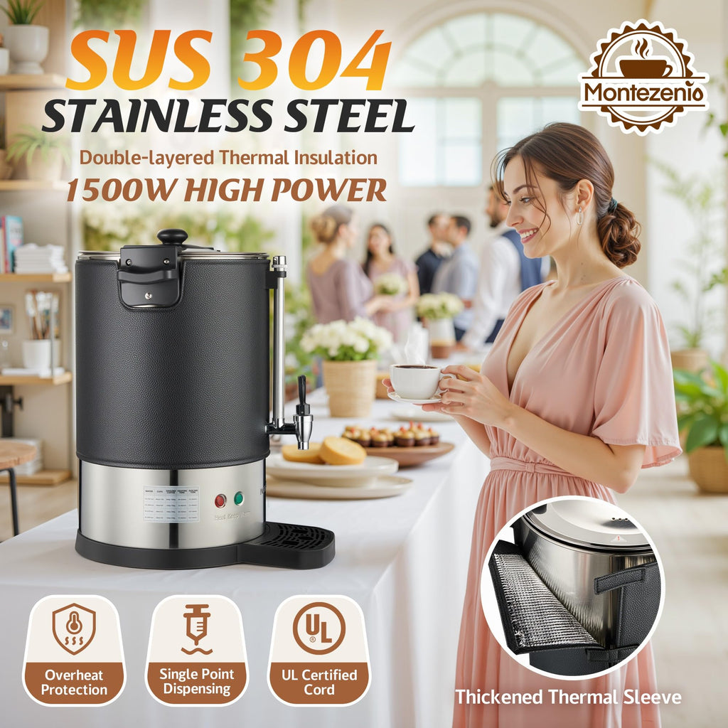 100 Cup Commercial Coffee Urn with Temp Control, Extra Large Coffee Maker | 1500W Double Insulated 304 Stainless