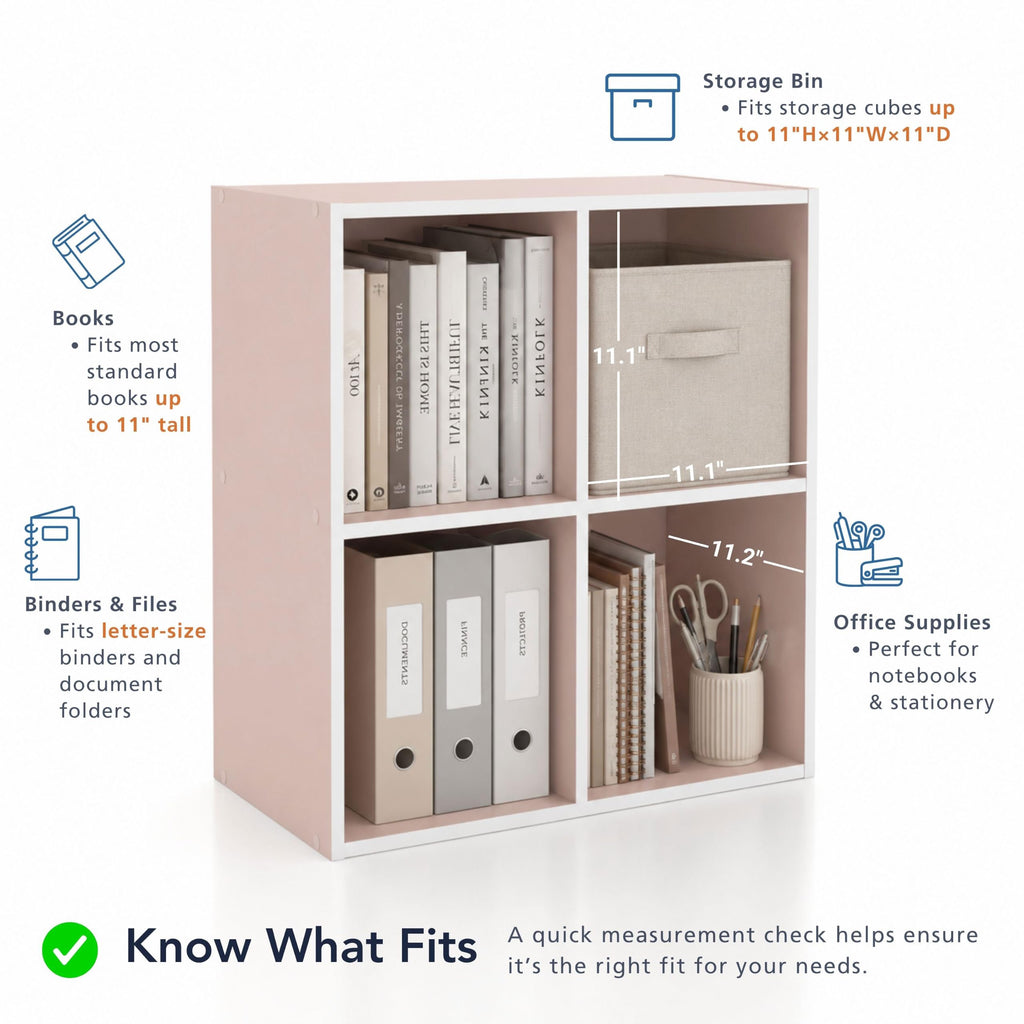 Apexa 6-Cube Storage Organizer Shelves, Stackable Wood Bookcase Fits Cubby Bins for Organization, Dorm Teen Room
