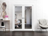 Slab Barn Door Panel | Lucia 1299 White Silk with Mirror | Sturdy Finished Doors | Pocket Closet Sli