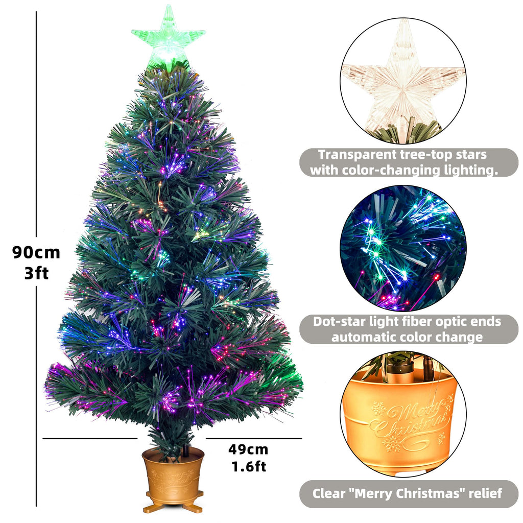 3ft Green Pre-lit Small Fiber Optic Tabletop Christmas Tree