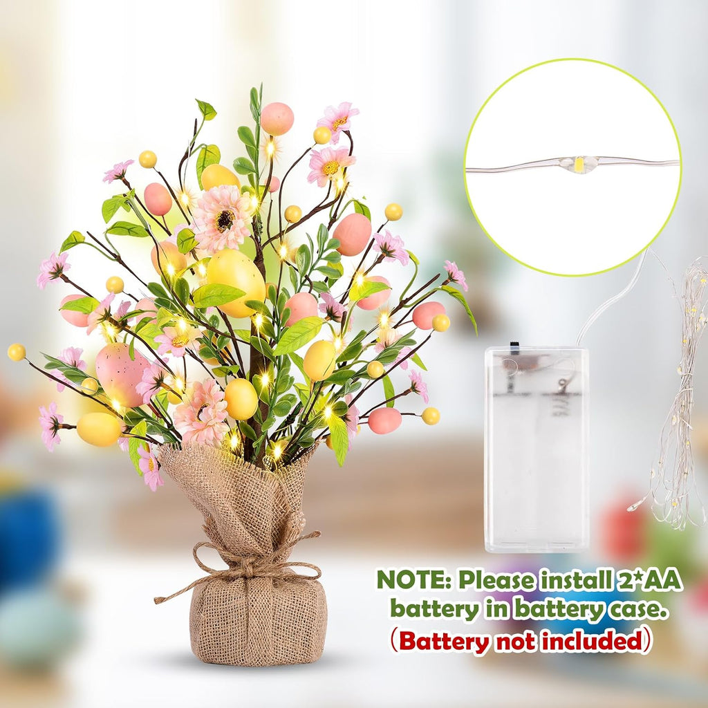 Easter Decorations, Pre-Lit Easter Egg Tree Tabletop Decor with Delicate Ornaments Easters Party Wedding Holiday
