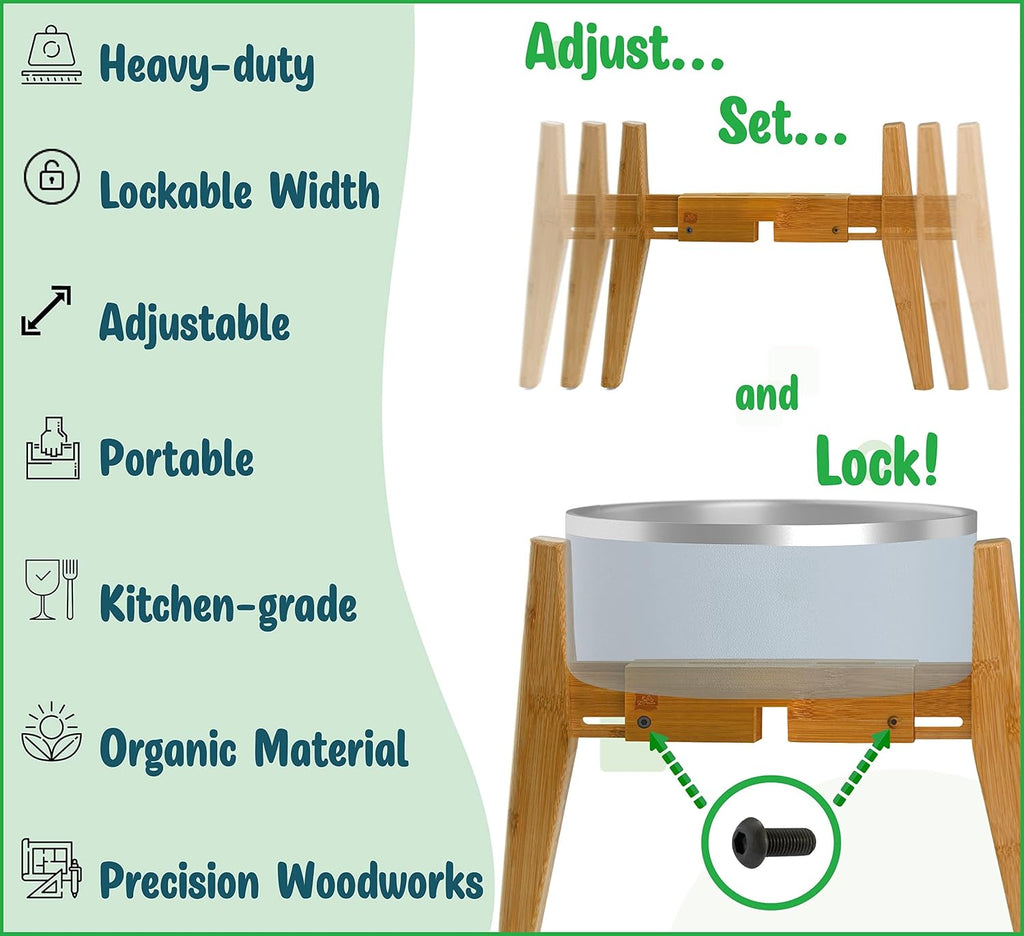 Dog Bowl Stand for Large Dogs - Adjustable, Bamboo