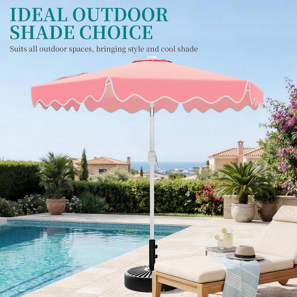 Patio Umbrella with Wavy Trim, UV-Fade-Resistant Canopy, Crank & Tilt - Peach Pink 9ft