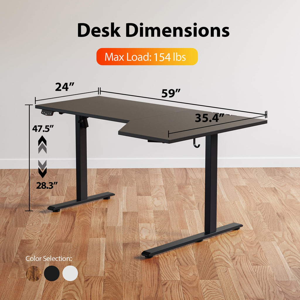 59 x 35 Inch Corner L Shaped Electric Standing Desk, Black