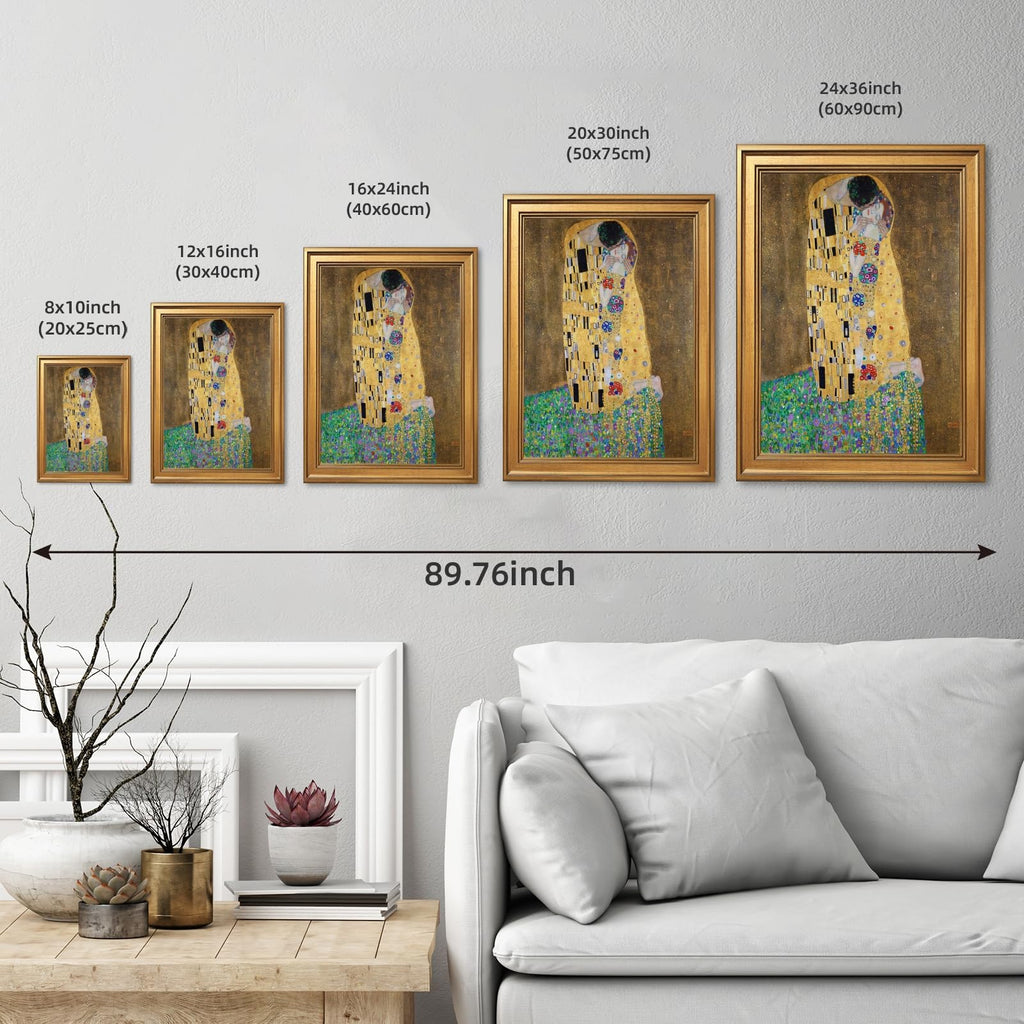 Gold Framed The kiss by Gustav Klimt Poster Romantic Symbolist Wall Art Classic Oil Painting Reproduction Canvas