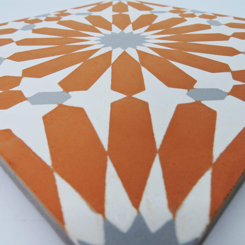 Alhambra Handmade Cement Tile, 8''X8'', Orange,White,Gray,12