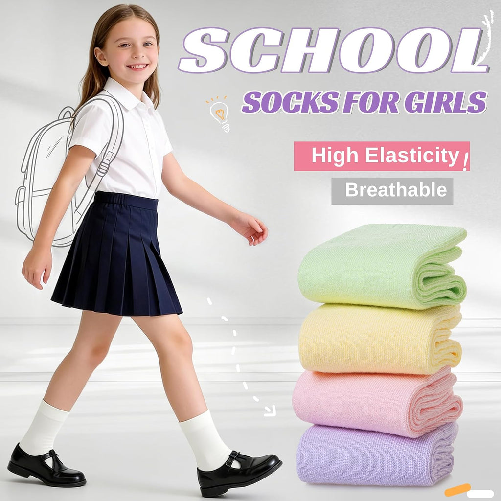 Girls Socks Little Kids Crew Socks Cotton Cute Youth Dress Socks 6 Pairs