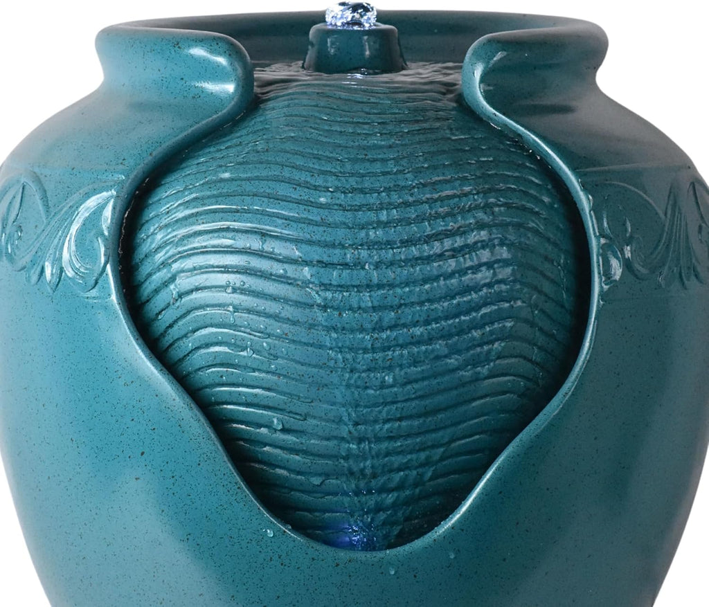 Floor Glazed Pot Water Fountain with Built-in LED Light and Pump Indoor Patio Garden Backyard Decking Home Décor, 17