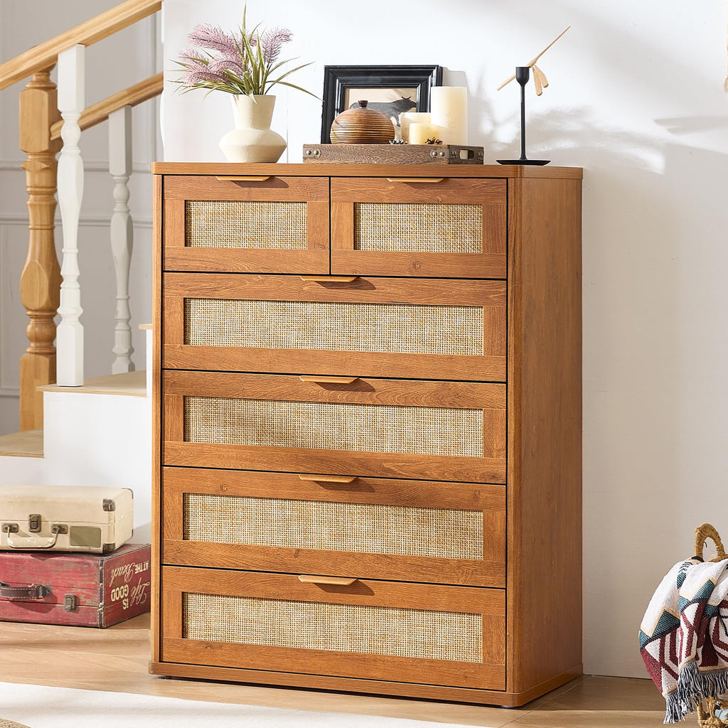 Rattan Dresser, 41" Tall Chest of Drawers