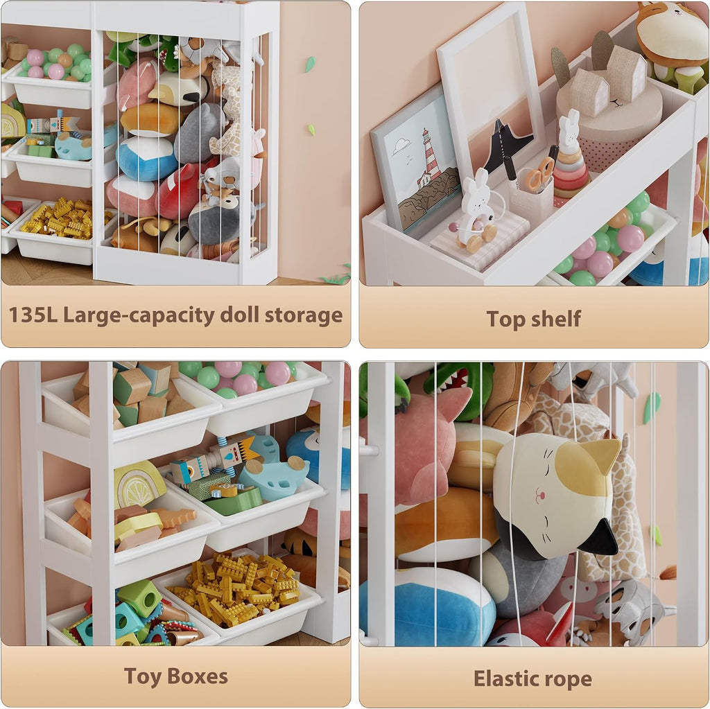 50.6"Wx39.4"H Toy Storage Organizer, Toy Shelf with Stuffed Animal Storage Zoo for 80+ Plushies, 6 Removable Plastic
