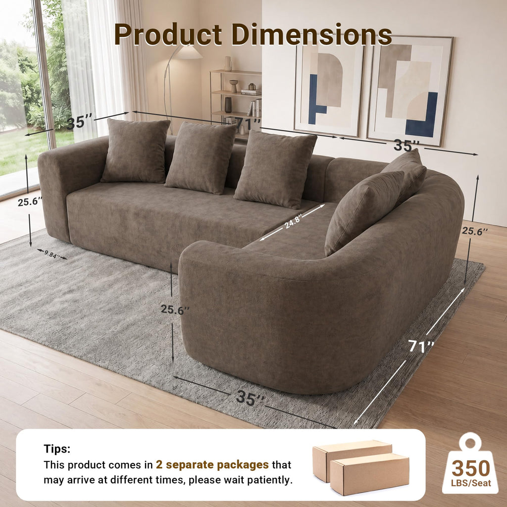 106" Cloud Boneless Couch, Right Chaise Sofa, Light Grey