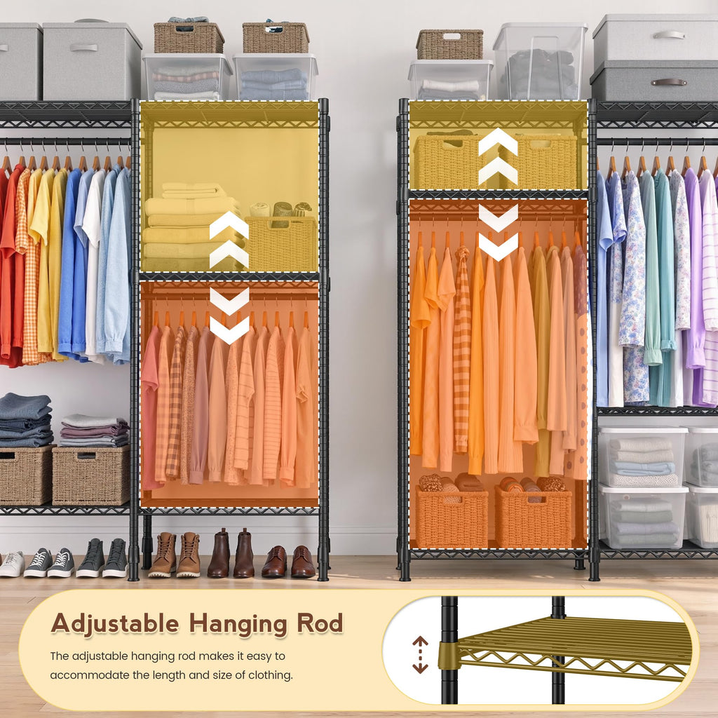 Clothes Rack, Heavy Duty Portable Closet with Cover, 3 Rods, 800LBS