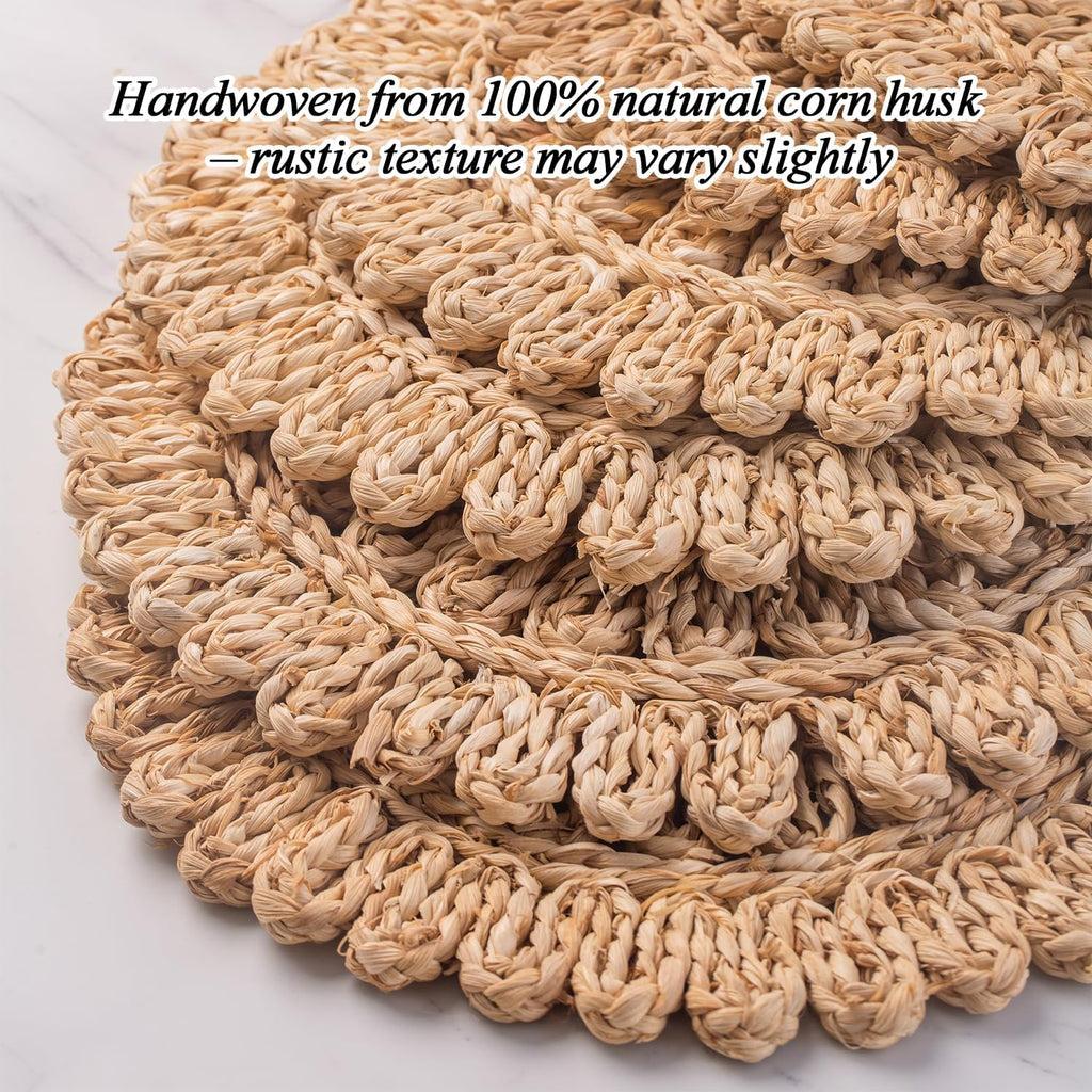 13.8" Round Woven Corn Husk Placemats - Set of 6