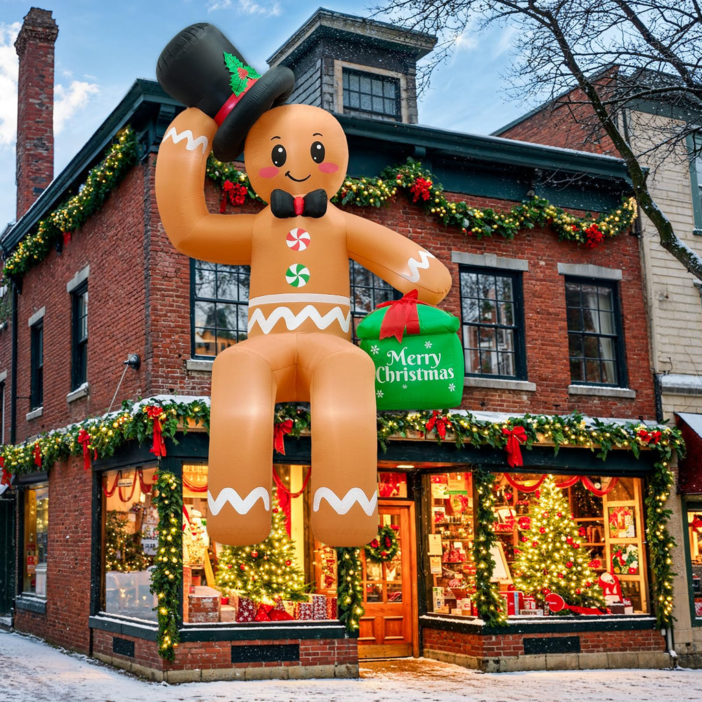 14 FT Giant Christmas Inflatables, Sitting Gingerbread Inflatable for Roof
